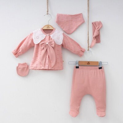 Wholesale Baby Girls Newborn 5-Piece Body Pants Bib Headband Glove Set 0-3M Minizeyn 2014-7049 Dusty Rose