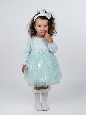 Wholesale Baby Girls Party Wear Dress 6-24M Serkon Baby&Kids 1084-M0598 Mint Green 