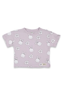Wholesale Baby Girls Patterned T-Shirt 6-18M Tuffy 1099-9014 Light Lilac