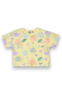 Wholesale Baby Girls Patterned T-Shirt 6-18M Tuffy 1099-9015 Light Yellow