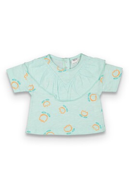 Wholesale Baby Girls Patterned T-shirt 6-18M Tuffy 1099-9023 Mint Green 