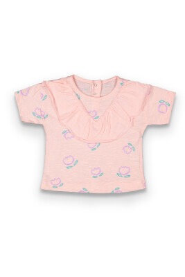 Wholesale Baby Girls Patterned T-shirt 6-18M Tuffy 1099-9023 Light Pink