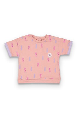 Wholesale Baby Girls Patterned T-shirt 6-18M Tuffy 1099-9024 Blanced Almond
