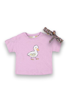 Wholesale Baby Girls Printed T-Shirt with Headband 6-18M Tuffy 1099-9009 Lilac