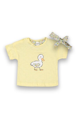 Wholesale Baby Girls Printed T-Shirt with Headband 6-18M Tuffy 1099-9009 Light Yellow