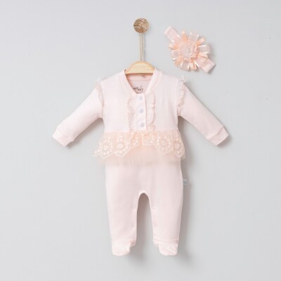 Wholesale Baby Girls Rompers and Headband Set 0-6M Miniborn 2019-6079 Salmon Color 