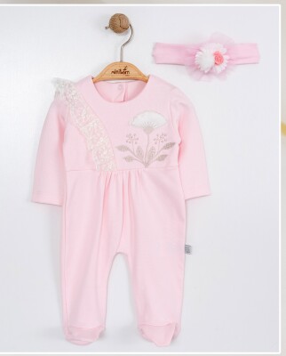 Wholesale Baby Girls Rompers and Headband Set 0-6M Miniborn 2019-6131 Pink