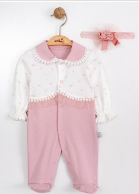 Wholesale Baby Girls Rompers and Headband Set 0-6M Miniborn 2019-6145 Blanced Almond
