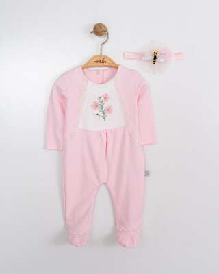 Wholesale Baby Girls Rompers and Headband Set 0-6M Miniborn 2019-6149 Pink