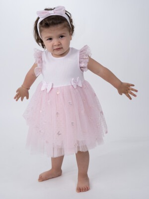 Wholesale Baby Girls Tulle Dress with HeadBand 6-24M Serkon Baby&Kids 1084-M0469 Pink