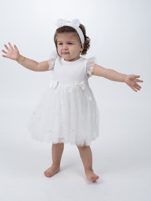 Wholesale Baby Girls Tulle Dress with HeadBand 6-24M Serkon Baby&Kids 1084-M0469 Ecru