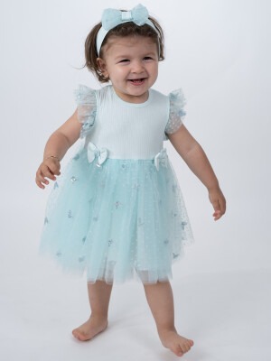 Wholesale Baby Girls Tulle Dress with HeadBand 6-24M Serkon Baby&Kids 1084-M0469 Mint Green 