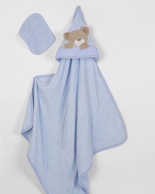 Wholesale Baby Unisex 2-Piece Set with Scrub Mitt and Towel 85x85 Babyline 2015-9-565 Blue