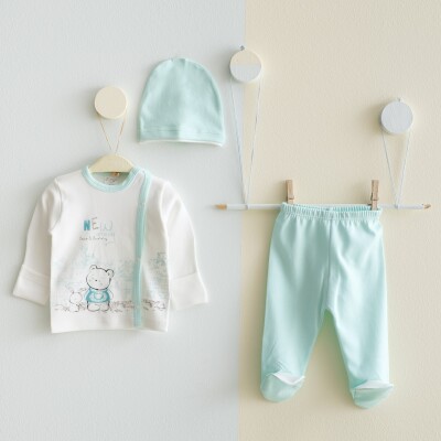 Wholesale Baby Unisex 3-Pieces Newborn Set 0-3M Gümüş Baby 2043-0033 Green