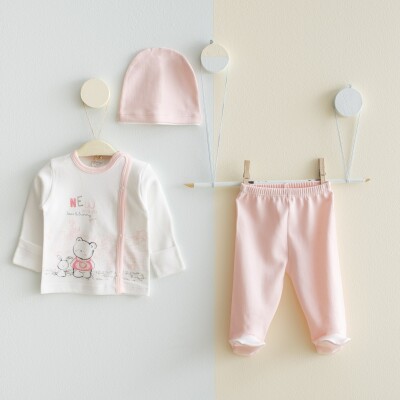 Wholesale Baby Unisex 3-Pieces Newborn Set 0-3M Gümüş Baby 2043-0033 Salmon Color 