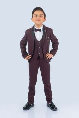 Wholesale Boy Jacket Shirt Bow Vest Groom Suit 8-12Y Messy 1037-9282 Claret Red