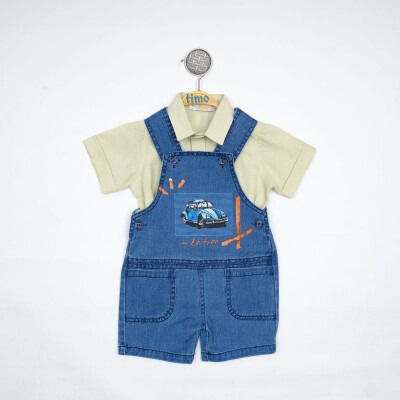 Wholesale Boys 2-Piece Denim Salopet and Shirt Set 2-5Y Timo 1018-TEDT202232822 Green - Indigo