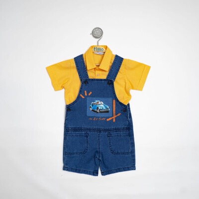 Wholesale Boys 2-Piece Denim Salopet and Shirt Set 2-5Y Timo 1018-TEDT202232822 Salmon - Indigo