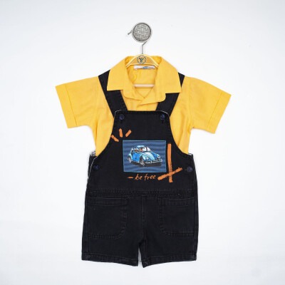 Wholesale Boys 2-Piece Denim Salopet and Shirt Set 2-5Y Timo 1018-TEDT202232822 Salmon-Black