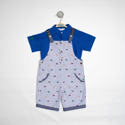 Wholesale Boys 2-Piece Salopet Set with T-Shirt 2-5Y Timo 1018-TEDT202231392 Saxe