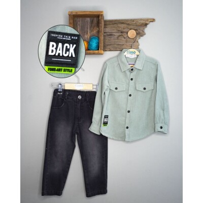 Wholesale Boys 2-Piece Shirt and Denim Pants Set 2-5Y Timo 1018-T3EDT204237332 Green almond2