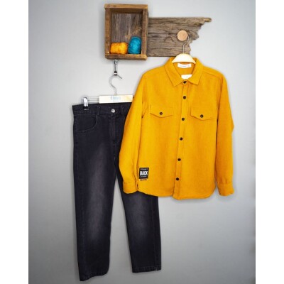 Wholesale Boys 2-Piece Shirt and Denim Pants Set 6-9Y Timo 1018-T3EDT204237333 Mustard