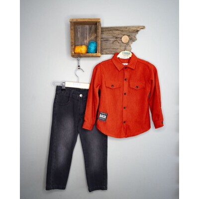 Wholesale Boys 2-Piece Shirt and Denim Pants Set 6-9Y Timo 1018-T3EDT204237333 Tile Red 