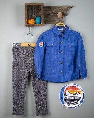 Wholesale Boys 2-Piece Shirt and Pants Set 2-5Y Timo 1018-T3EDT064236812 Sax-Black