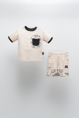Wholesale Boys 2-Piece T-shirt and Shorts Set 6-9Y Moi Noi 1058-MN51223 Beige
