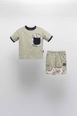 Wholesale Boys 2-Piece T-shirt and Shorts Set with Pocket 2-5Y Moi Noi 1058-MN51222 Khaki