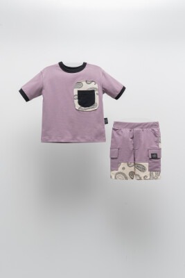 Wholesale Boys 2-Piece T-shirt and Shorts Set with Pocket 2-5Y Moi Noi 1058-MN51222 Purple