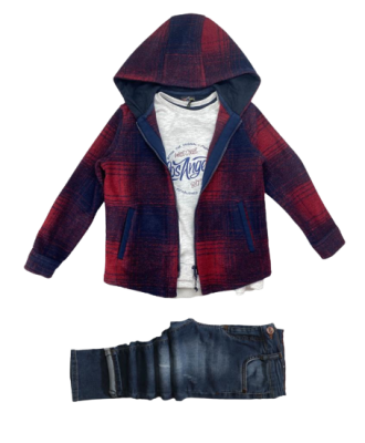 Wholesale Boys 3-Piece Cardigan Set with Long Sleeve T-shirt and Denim Pants 2-6Y Bitton 1065-2787-1 - Bitton
