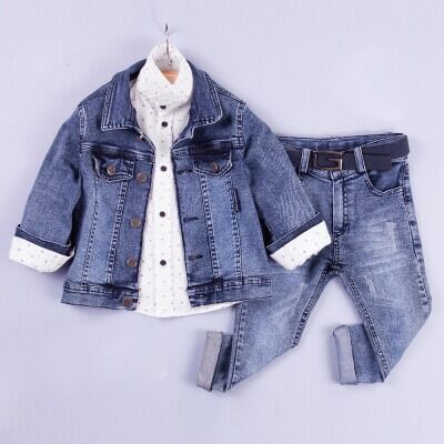 Wholesale Boys 3-Piece Jacket Denim Pants and Shirt Set 6-9Y Gold Class 1010-3242 Blue