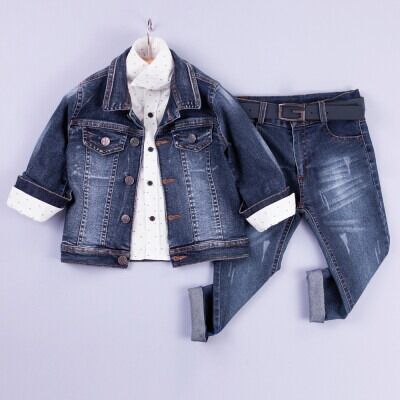 Wholesale Boys 3-Piece Jacket Denim Pants and Shirt Set 6-9Y Gold Class 1010-3242 - Gold Class (1)