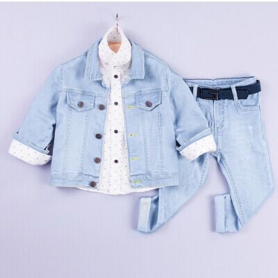Wholesale Boys 3-Piece Jacket Denim Pants and Shirt Set 6-9Y Gold Class 1010-3242 Ice blue