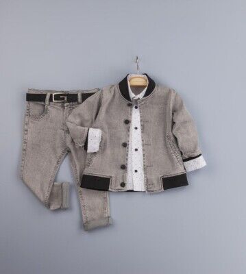 Wholesale Boys 3-Piece Jacket Pants and Shirt Set 2-5Y Gold Class 1010-2257 Gray