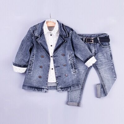 Wholesale Boys 3-Piece Jacket Set with Shirt and Pants 2-5Y Gold Class 1010-2207 Blue
