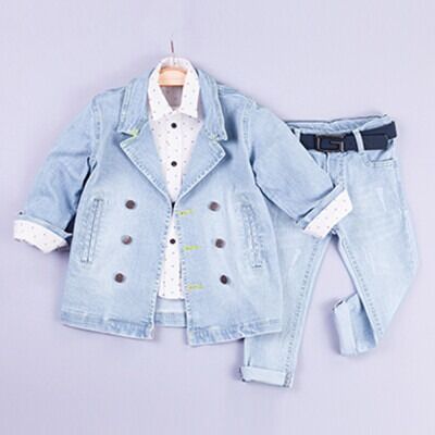 Wholesale Boys 3-Piece Jacket Set with Shirt and Pants 2-5Y Gold Class 1010-2207 Ice blue