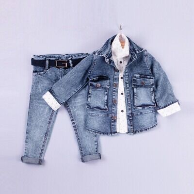 Wholesale Boys 3-Piece Jacket Shirt and Denim Pants Set 2-5Y Gold Class 1010-2208 - Gold Class