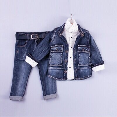 Wholesale Boys 3-Piece Jacket Shirt and Denim Pants Set 2-5Y Gold Class 1010-2208 - Gold Class (1)