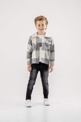 Wholesale Boys 3-Piece Shirt T-Shirt and Denim Pants Set 3-7Y Lemon 1015-9953 - Lemon
