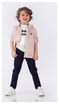 Wholesale Boys 3-Piece Shirt T-Shirt and Pants Set 1-4Y Lemon 1015-9864 Pink