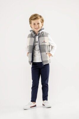 Wholesale Boys 3-Piece Vest Sweatshirt and Pants Set 3-7Y Lemon 1015-9950 - Lemon