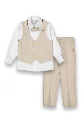Wholesale Boys 4-Piece Suit Set with Vest 1-4Y Messy 1037-5719 Beige