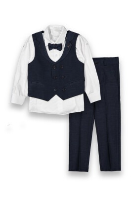 Wholesale Boys 4-Piece Suit Set with Vest 1-4Y Messy 1037-5719 Navy 