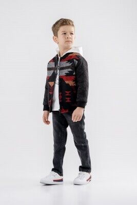 Wholesale Boys Collage Coat with T-shirt and Pants 3-7Y Lemon 1015-9966 - Lemon