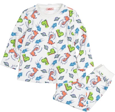 Wholesale Boys Dinosaur Printed Pajamas 1-7Y Zeyland 1070-02Z1PJM321 White