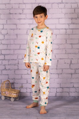 Wholesale Boys Patterned Pajamas Set 1-7Y Zeyland 1070-232Z1PJM330 White