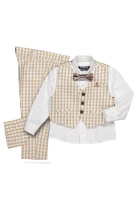 Wholesale Boys Patterned Suit Set 1-4Y Lemon 1015-9445 Beige
