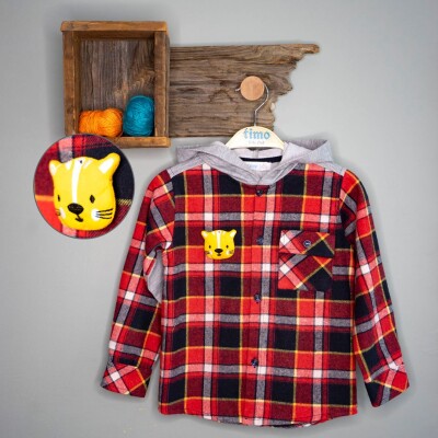 Wholesale Boys Plaid Shirt 2-5Y Timo 1018-T3EDÜ014239232 Red